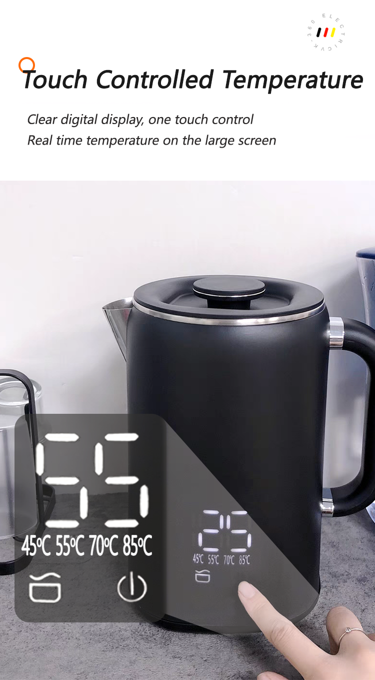 주방 가전 제품 가정용 1.1l 1.7l 급속 보일러 물 커피 주전자 전기 주전자 2 층 유리 차 주전자