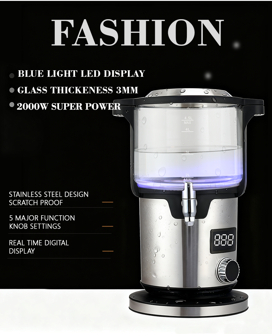 CE/CB 승인 5.6L 용량 대형 사모바르 고 붕소 유리 주전자 따뜻한 기능 유지 이중 보일러 냄비 터키 차 메이커 주전자