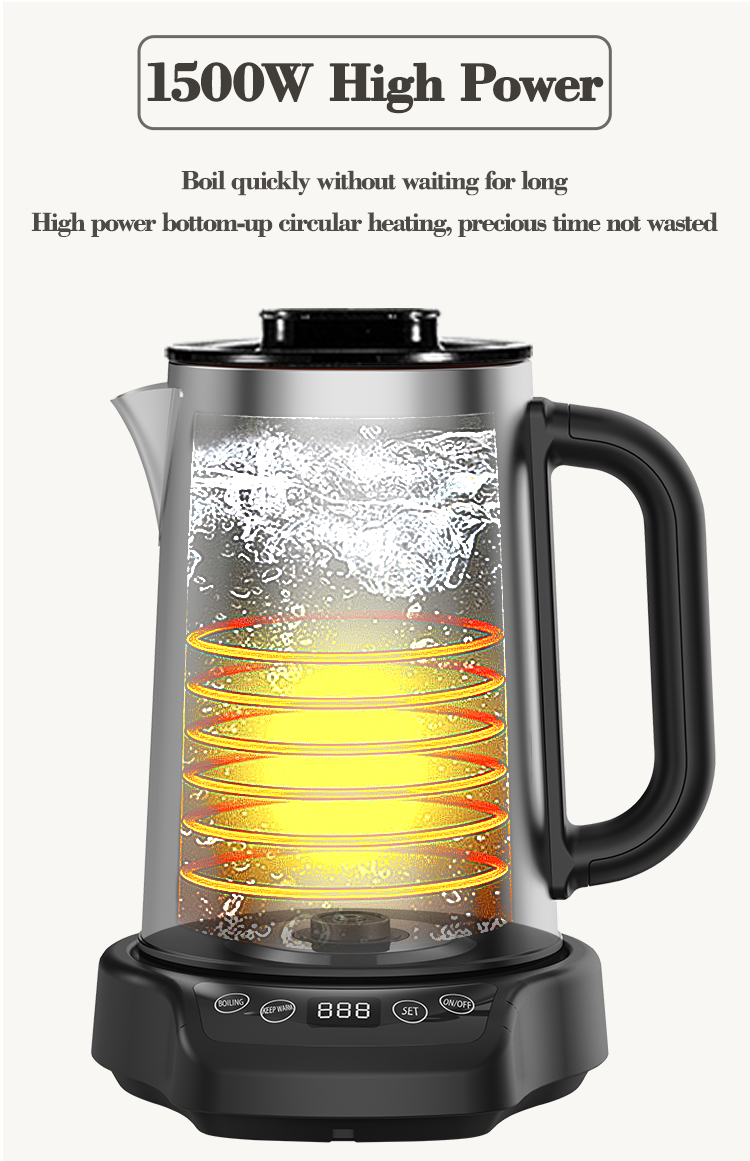 1500W 듀얼 주전자 물 난방 터치 컨트롤 디지털 차 메이커 전기 스틸 스틸 Samovar 터키 차 주전자