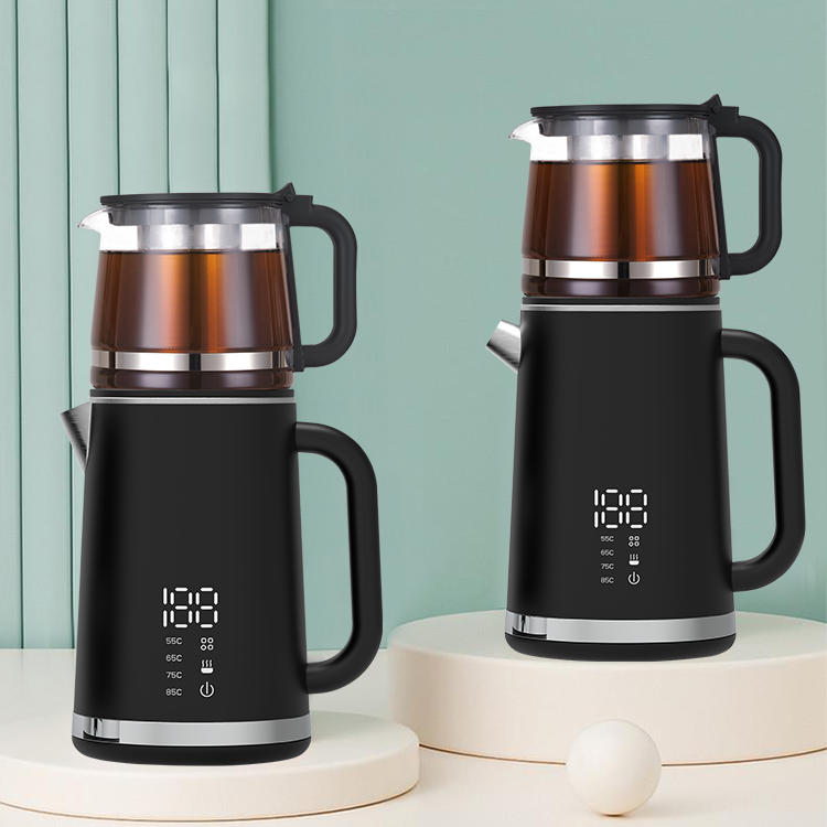 주방 가전 제품 1.5L 주전자+1.1L 찻 주전자 이중 전기 차 메이커 온도 제어 디지털 디스플레이 유리 케틀 하이 티