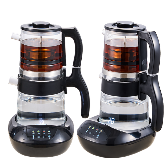 YUEKON 스마트 가전 차 메이커 Samovar 새로운 1.8l + 0.9l 더블 레이어 콜드 터치 스마트 높은 붕규산 유리 차 메이커