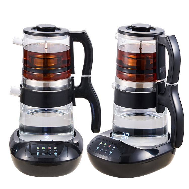 YUEKON 스마트 가전 차 메이커 Samovar 새로운 1.8l + 0.9l 더블 레이어 콜드 터치 스마트 높은 붕규산 유리 차 메이커
