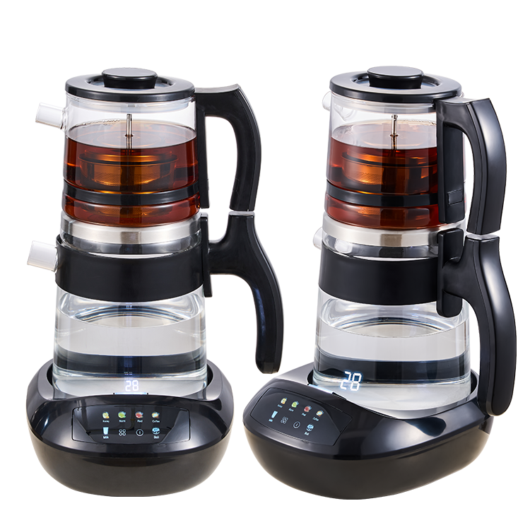 YUEKON 스마트 가전 차 메이커 Samovar 새로운 1.8l + 0.9l 더블 레이어 콜드 터치 스마트 높은 붕규산 유리 차 메이커