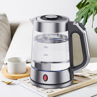 YUEKON 뜨거운 판매 1.7l 자동 전원 끄기 전기 차 메이커 파란색 Led와 전기 유리 차 주전자