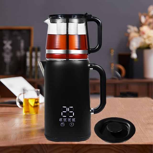 1.7L+1.1L 대용량 이중벽 디지털 터치스크린 티 메이커(회전식 무선 베이스 포함)