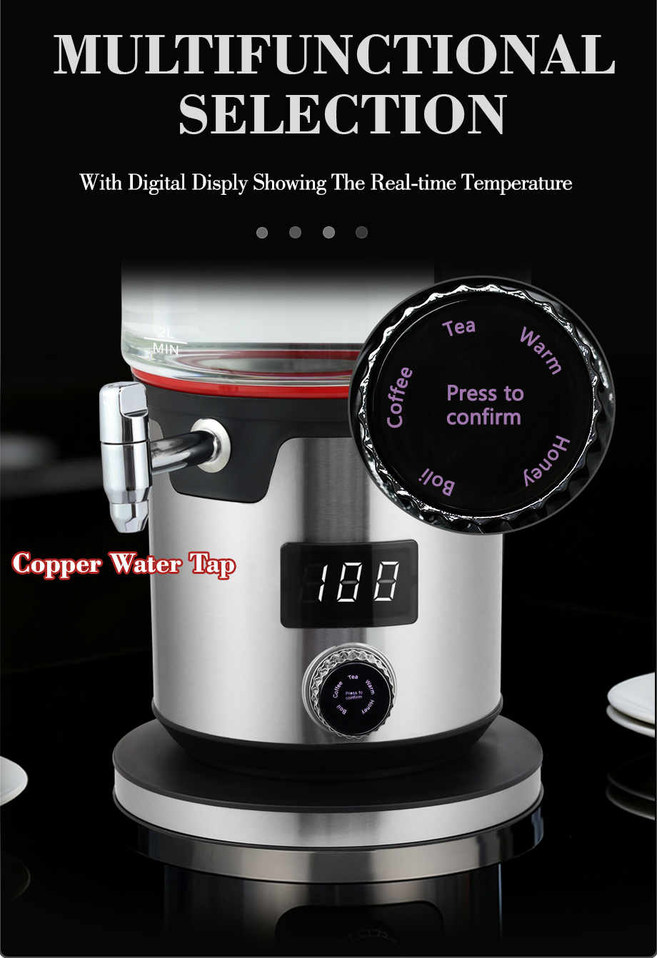 전기 및 가전 제품 4.5L +1.1L 디지털 전기 이중 차 메이커 사모바르 러시아어 유리 주전자 포함