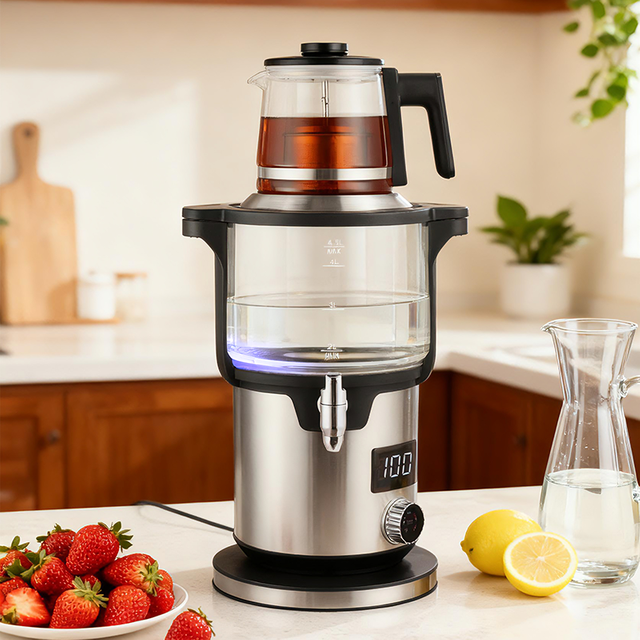 4.5 + 1.1L 스마트 더블 레이어 차 메이커 기계 2000W 가정용 손잡이 터키 차 주전자 끓는 물에 대 한 전기 무선 주전자
