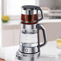 다단면 온도 조절 전기 유리 주전자 304 스테인레스 스틸 차 여과기 차 메이커 (트레이 포함)