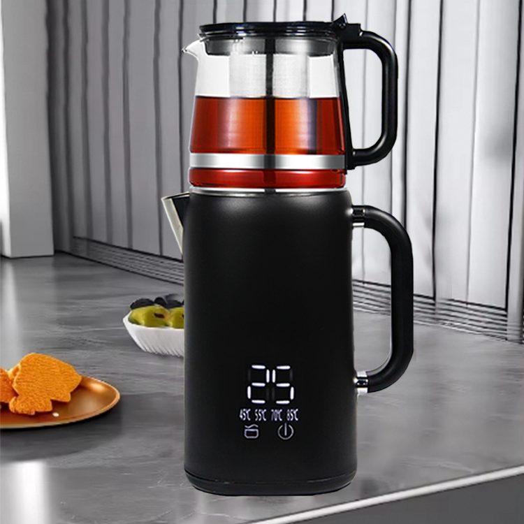 새로운 디자인 1.7+1.1l 필터 커피 메이커 전기 스테인레스 스틸 터키어 사모바르 주전자 차