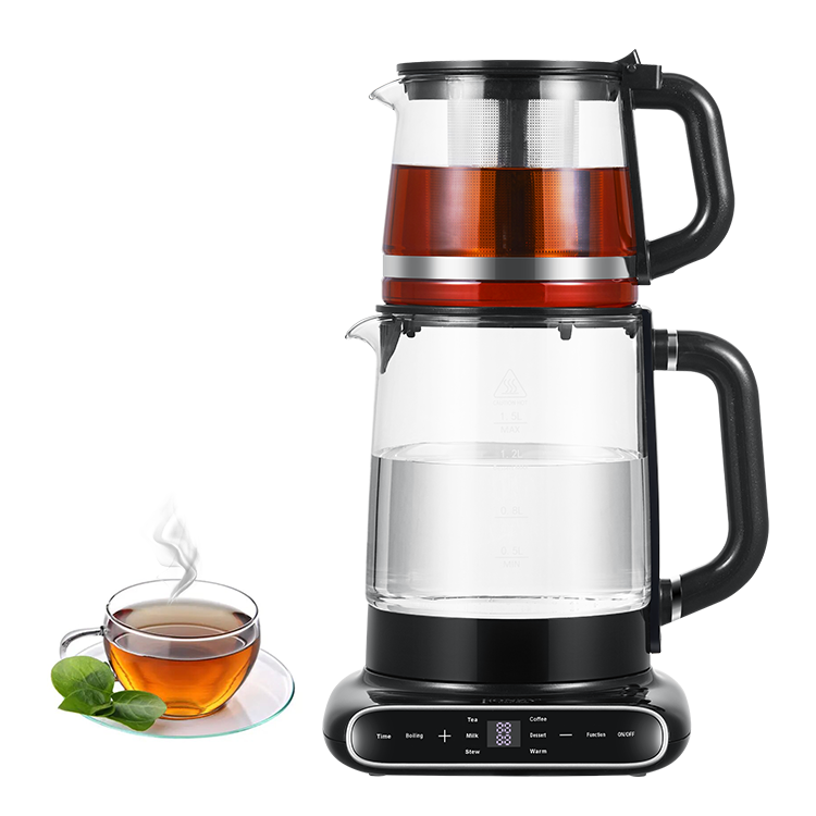 1.5L+1.1L 더블 레이어 유리 본체 가정용 주방용 차 필터가 포함된 무선 주전자 