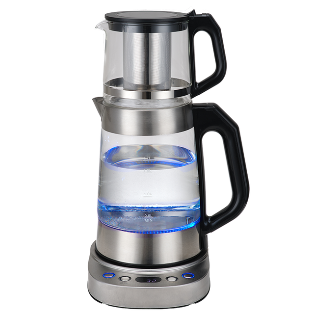 중동 사우디 아라비아 사모바르 새로운 Type1.7l + 1.0l 유리 주전자 전기 주전자가있는 스테인레스 스틸 터키 차 메이커