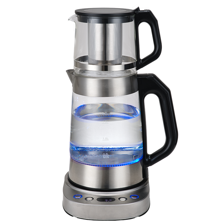 중동 사우디 아라비아 사모바르 새로운 Type1.7l + 1.0l 유리 주전자 전기 주전자가있는 스테인레스 스틸 터키 차 메이커