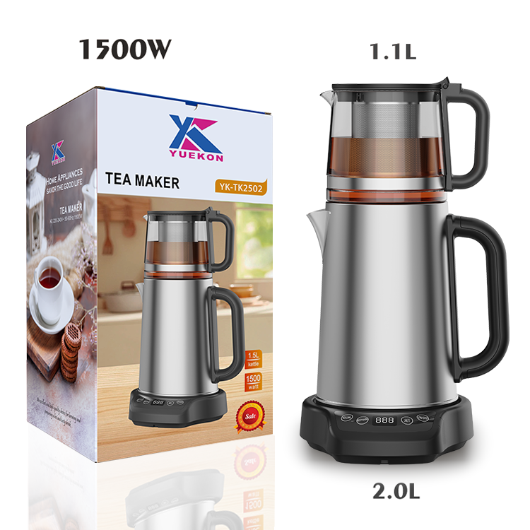 1500W 듀얼 주전자 물 난방 터치 컨트롤 디지털 차 메이커 전기 스틸 스틸 Samovar 터키 차 주전자
