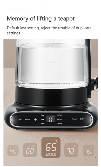 1.5L+1.1L 더블 레이어 유리 본체 가정용 주방용 차 필터가 포함된 무선 주전자 