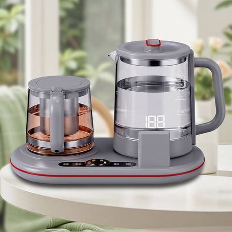 새로운 낮은 와트 현대 유지 따뜻한 차 메이커 기계 휴대용 Thermopot 유리 호텔 주전자 트레이 세트 1.7L + 1.1L 전기 주전자