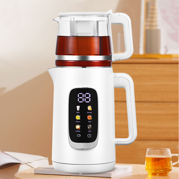 새로운 디자인 차 냄비 디지털 1.5L+1.1L 터키 사모바르 주전자 전기 차 메이커 세트 자동 컬러 스크린 제어판 더블 케틀