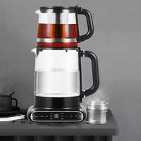 360 회전 베이스 1.5l+1.1l 유리 전기 주전자 차 주전자 세련된 터키어 러시아인 전기 사모바르 