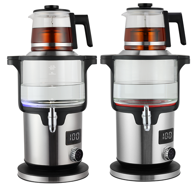 CE/CB 승인 5.6L 용량 대형 사모바르 고 붕소 유리 주전자 따뜻한 기능 유지 이중 보일러 냄비 터키 차 메이커 주전자