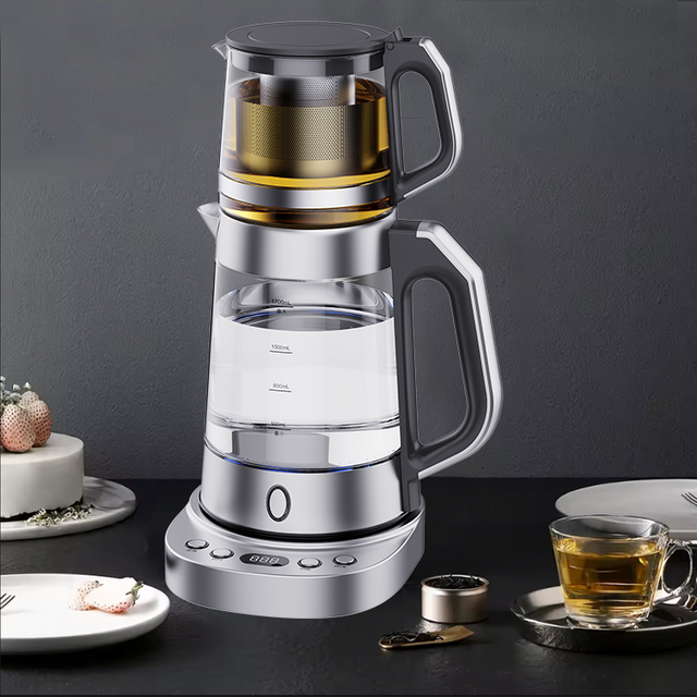 뜨거운 판매 1.7 L 전기 터키어 사모바르 이중 유리 차 메이커 유리 주전자 세트 전기 유리 주전자 