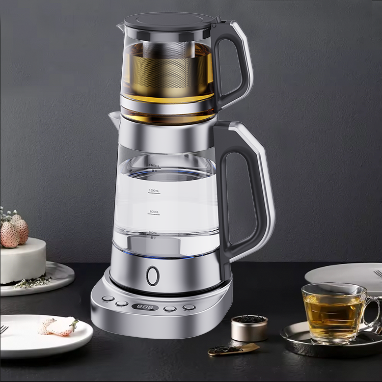 뜨거운 판매 1.7 L 전기 터키어 사모바르 이중 유리 차 메이커 유리 주전자 세트 전기 유리 주전자 