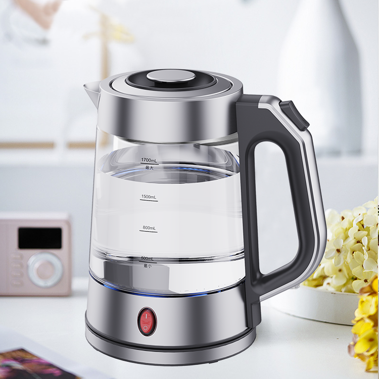 가전 ​​​​1.7l 1850w 속도 끓는 물 전기 주전자 높은 붕규산 유리 전기 주전자 차 메이커
