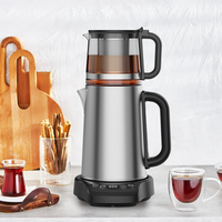 홈 어플라이언스 OEM 커스텀 전기 유리 케틀 차 세트 터키 차 메이커 기계 2.0L+1.1Ldouble 스테인레스 스틸 케틀 및 주전자 