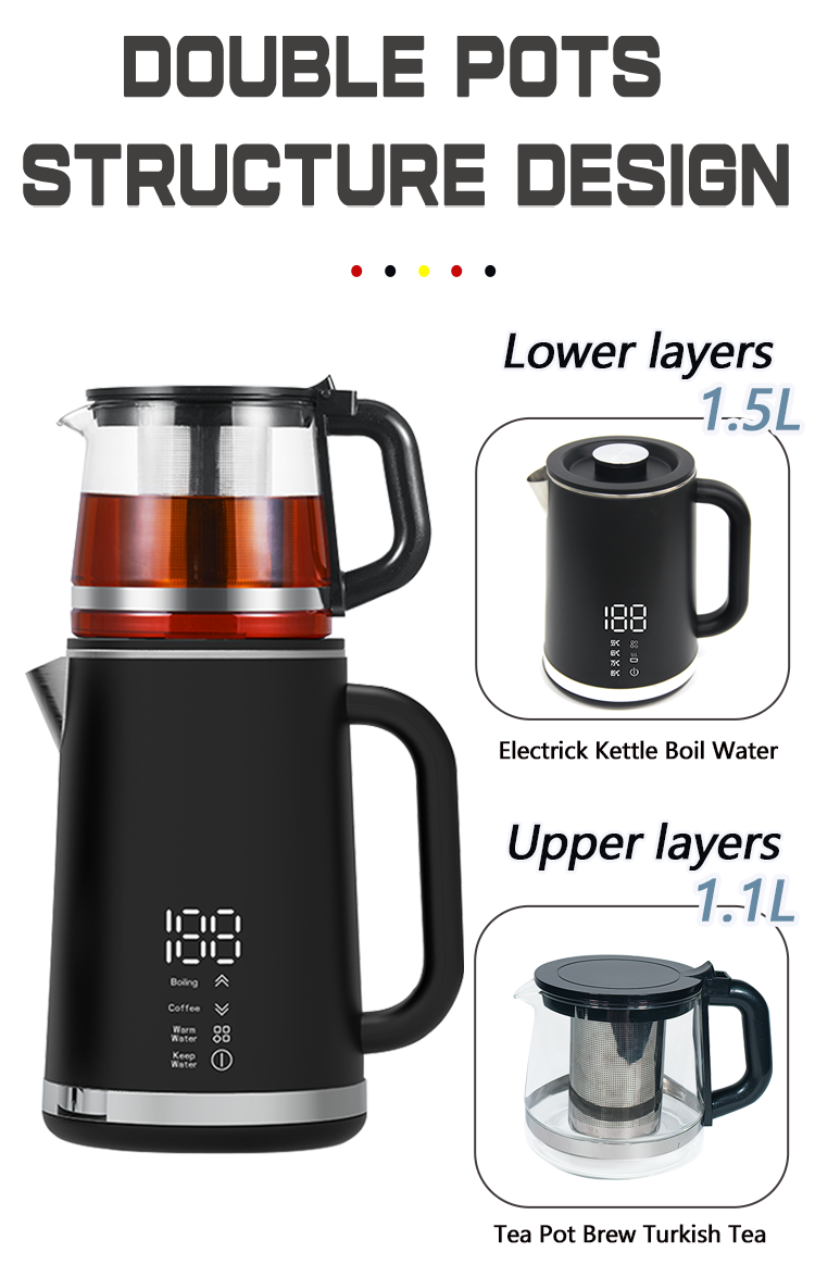 주방 가전 제품 1.5L 주전자+1.1L 찻 주전자 이중 전기 차 메이커 온도 제어 디지털 디스플레이 유리 케틀 하이 티
