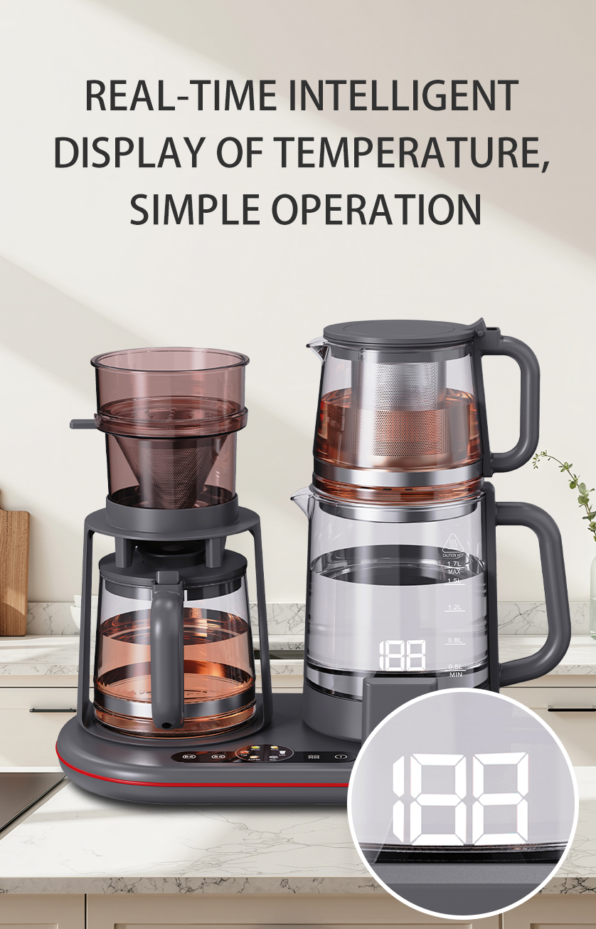 3-in-1 지능형 디지털 주전자 터치 컨트롤 온도 설정 스마트 제어판 가족 커피 및 차 양조 주전자