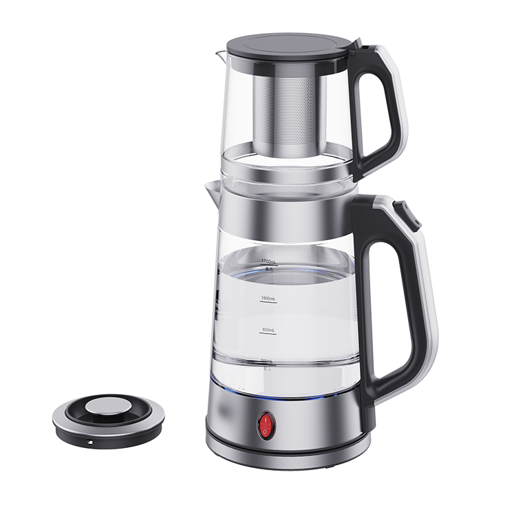  2 In 1 결합된 사모바르 더블 티 메이커 유리 냄비 1.7L+1.0L 유리 본체가 있는 차 주전자 가정용 주방 기기 