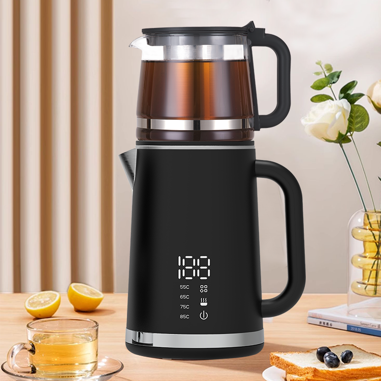 현대적인 1500w 이중 벽 주전자 360도 베이스 1.5l+1.1l 작은 찻주전자가 있는 이중층 지능형 전기 주전자