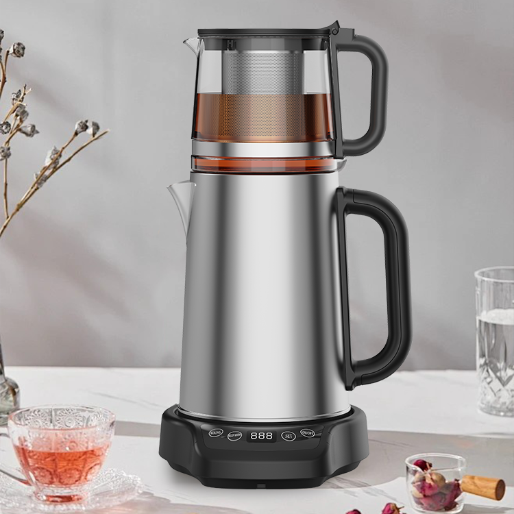 1500W 듀얼 주전자 물 난방 터치 컨트롤 디지털 차 메이커 전기 스틸 스틸 Samovar 터키 차 주전자