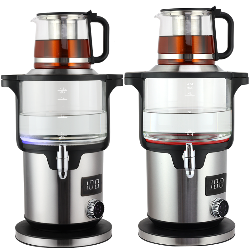 중동 아랍어 투명한 온수기 온도 조절베이스가있는 터키 차 메이커 Infuer가있는 Samovar Double Tea Maker