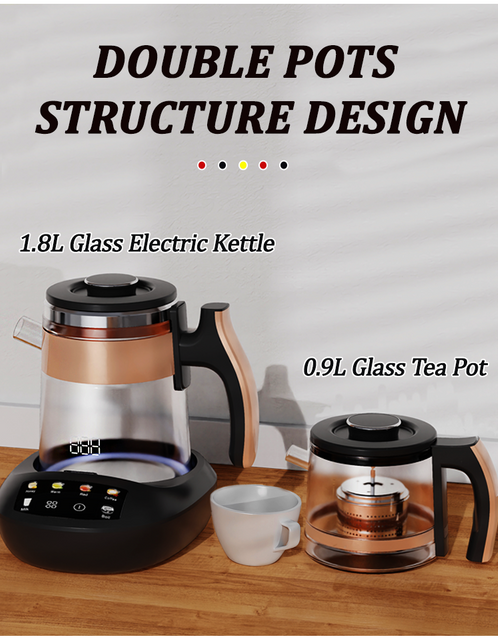 가전 ​​제품 휴대용 붕규산 유리 주전자 온수기 이동식 주입기가있는 이중 전기 터키 차 메이커